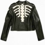 Women’s Black Skeleton Biker Jacket – Edgy Leather Style | Mad Skinwear
