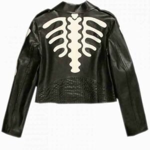 Women’s Black Skeleton Biker Jacket – Edgy Leather Style | Mad Skinwear