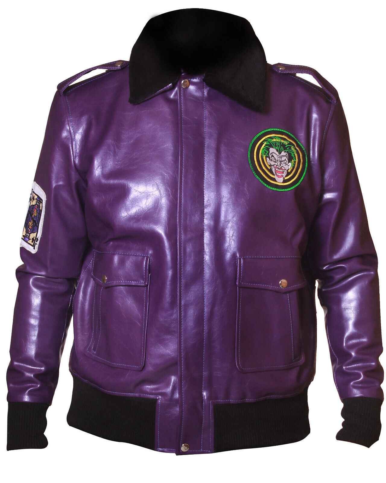 Batman Henchmen Joker Goon Purple Bomber Jacket with Faux Fur Collar Batman Henchmen Joker Goon Purple Bomber Jacket with Faux Fur Collar
