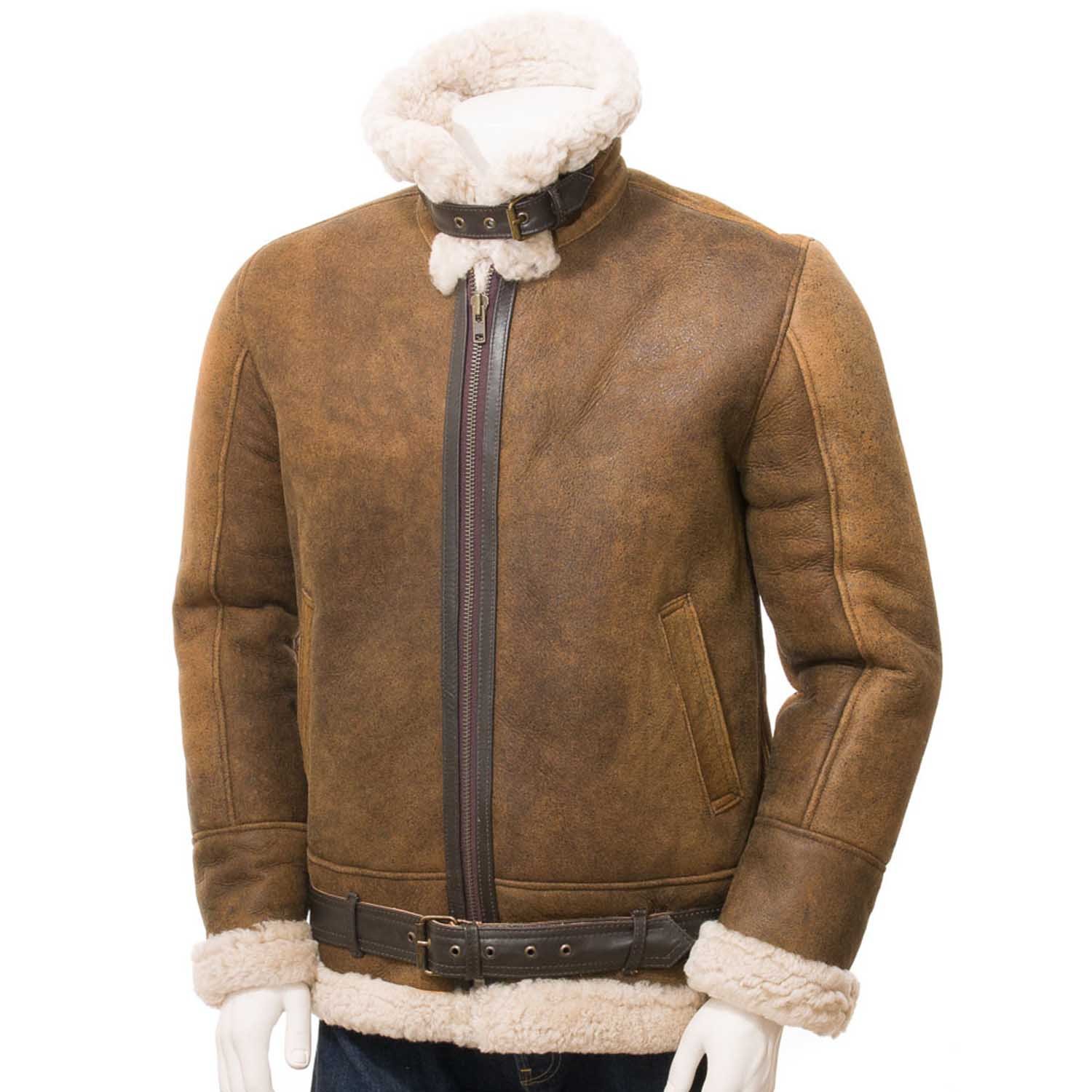 Mens Leather Sheepskin Shearling 22 Men’s Tan Sheepskin Aviator Jacket