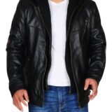Black Hooded Leather Jacket worn by Jay Halstead in TV Series Chicago P.D