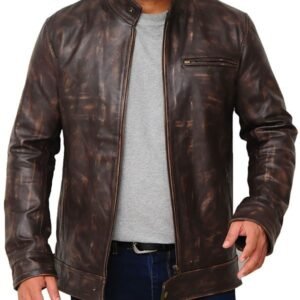 Lucas Till Angus MacGyver Brown Distressed Leather Jacket 1
