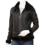 Women’s Black Shearling Bomber Jacket | Luxe Winter Style