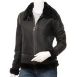 Women’s Black Shearling Bomber Jacket | Luxe Winter Style