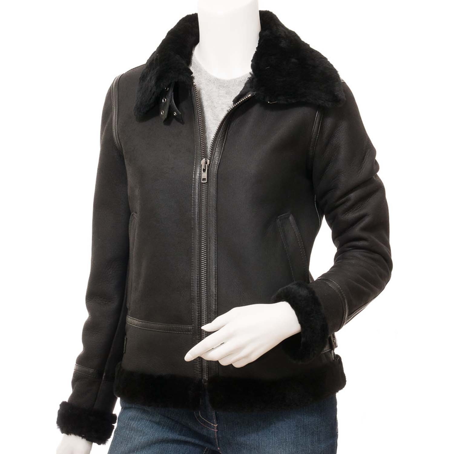 womens Leather Bomber Jacket 1 Women’s Black Shearling Bomber Jacket | Luxe Winter Style