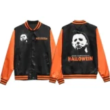 1978 Unisex Halloween Black Orange Satin Spooky Bomber Varsity Outerwear Jacket (3)