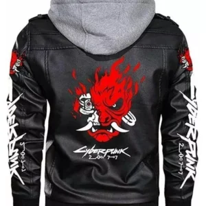 Cyberpunk 2077 Samurai Hooded Leather Jacket – Black Biker Style