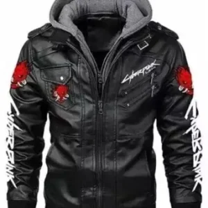 Cyberpunk 2077 Samurai Hooded Leather Jacket – Black Biker Style for Gamers