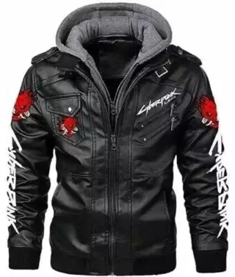 Cyberpunk 2077 Samurai Hooded Leather Jacket – Black Biker Style for Gamers Cyberpunk 2077 Samurai Hooded Leather Jacket – Black Biker Style for Gamers