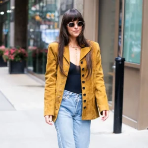 Dakota Johnson Mustard Suede Jacket