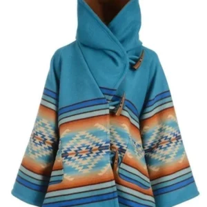 Kelly Reilly Jacket Beth Dutton Yellowstone Blue Hooded Poncho Women