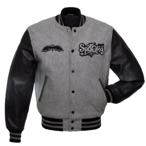 Letterman Halloween Streetwear Gray Wool & Leather E Varsity Jacket