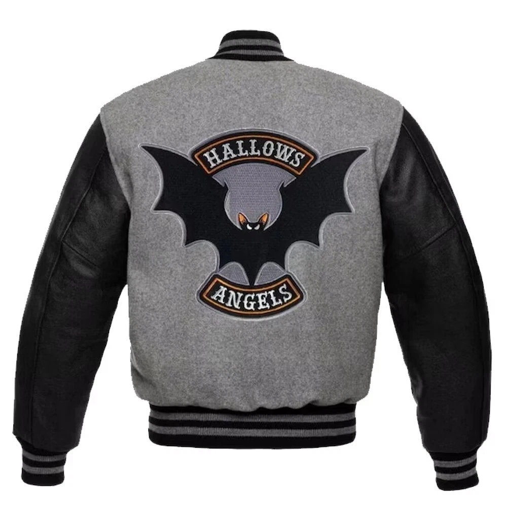 Letterman New Halloween Streetwear Gray Wool & Leather E Varsity Jacket Letterman New Halloween Streetwear Gray Wool & Leather E Varsity Jacket