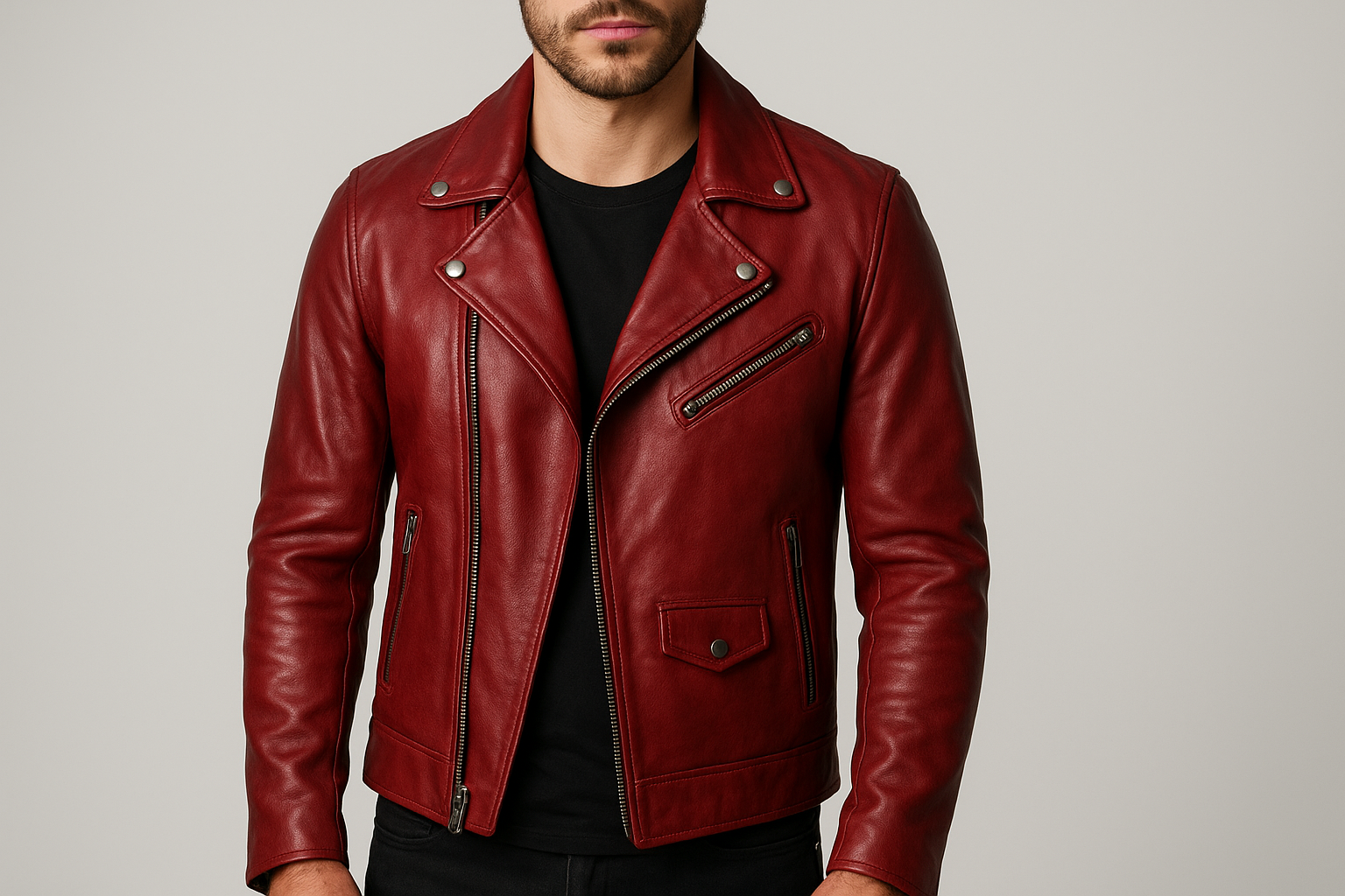 mens red leather biker jacket