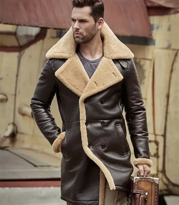 Men’s RAF Sheepskin Leather Trench Coat Shearling Winter Jacket Men’s RAF Sheepskin Leather Trench Coat Shearling Winter Jacket