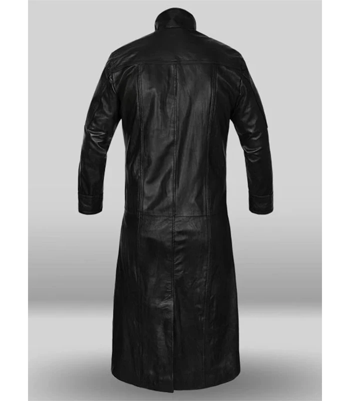 Avengers Nick Fury Trench Coat – Men’s Black Leather Costume Jacket Back side Avengers Nick Fury Trench Coat – Men’s Black Leather Costume Jacket Back side