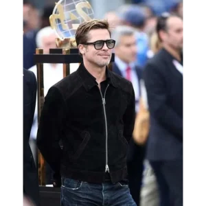 Black Suede Leather Jacket for Men – Brad Pitt F1 Trucker Bomber