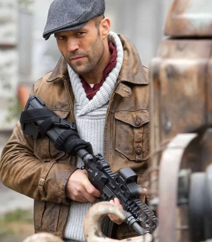 Men’s The Expendables 2 Film Jason Statham Real Leather Jacket – Beige Men’s The Expendables 2 Film Jason Statham Real Leather Jacket – Beige