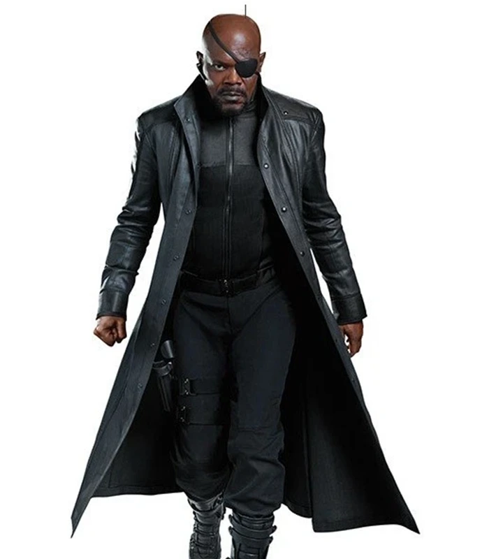 Nick Fury Black Leather Trench Coat for Men Avengers Costume Jacket Nick Fury Black Leather Trench Coat for Men Avengers Costume Jacket
