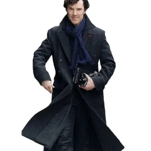 Sherlock Holmes Benedict Cumberbatch Winter Men's Black Wool Trench Coat