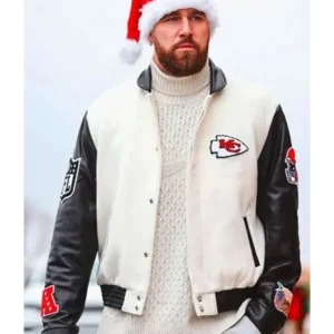 Travis Kelce Black and White Varsity Jacket Kansas City Chiefs Bomber