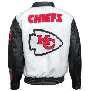 Travis Kelce Black and White Varsity Jacket – Kansas City Chiefs Inspired back side
