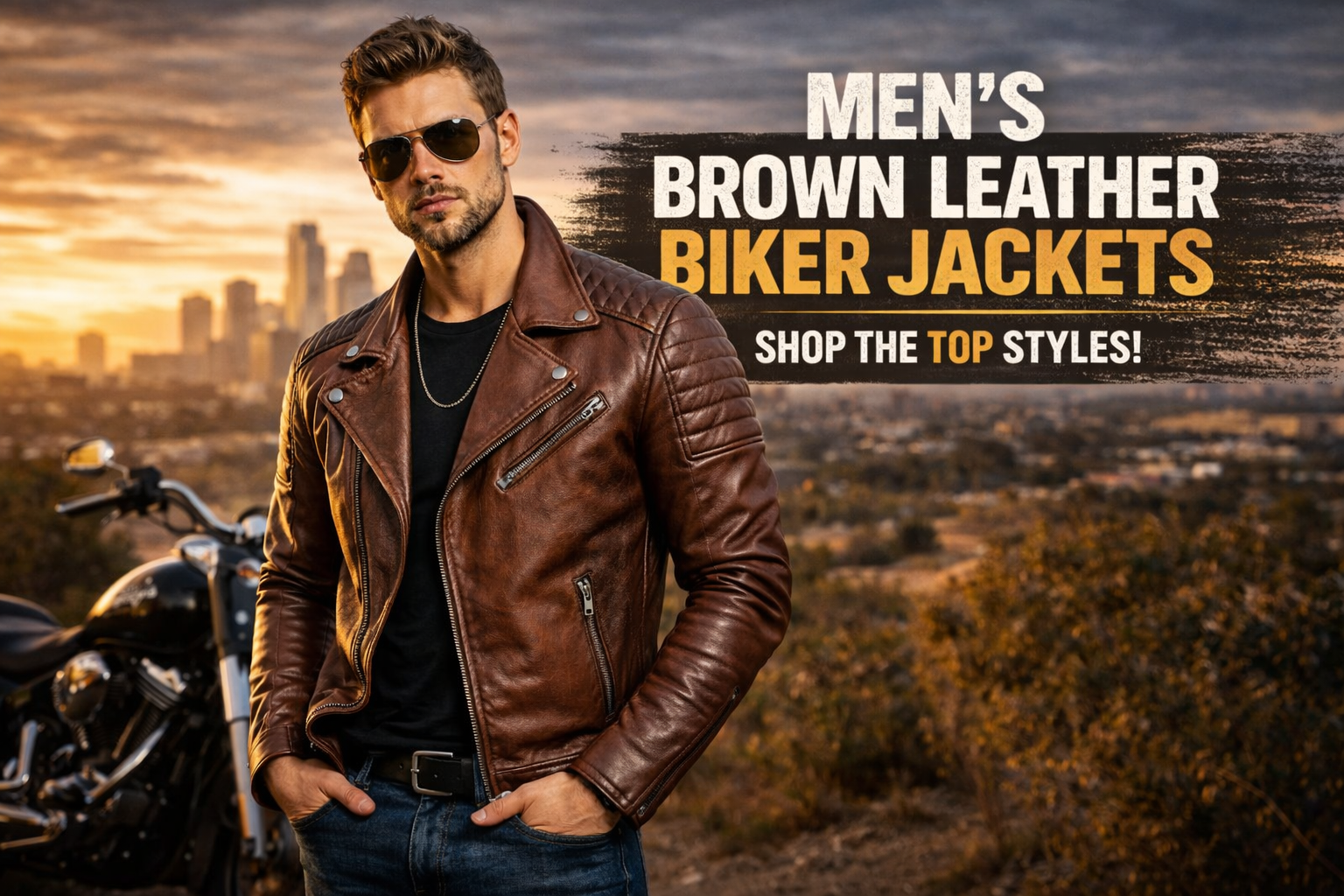 men's brown leather biker jacket