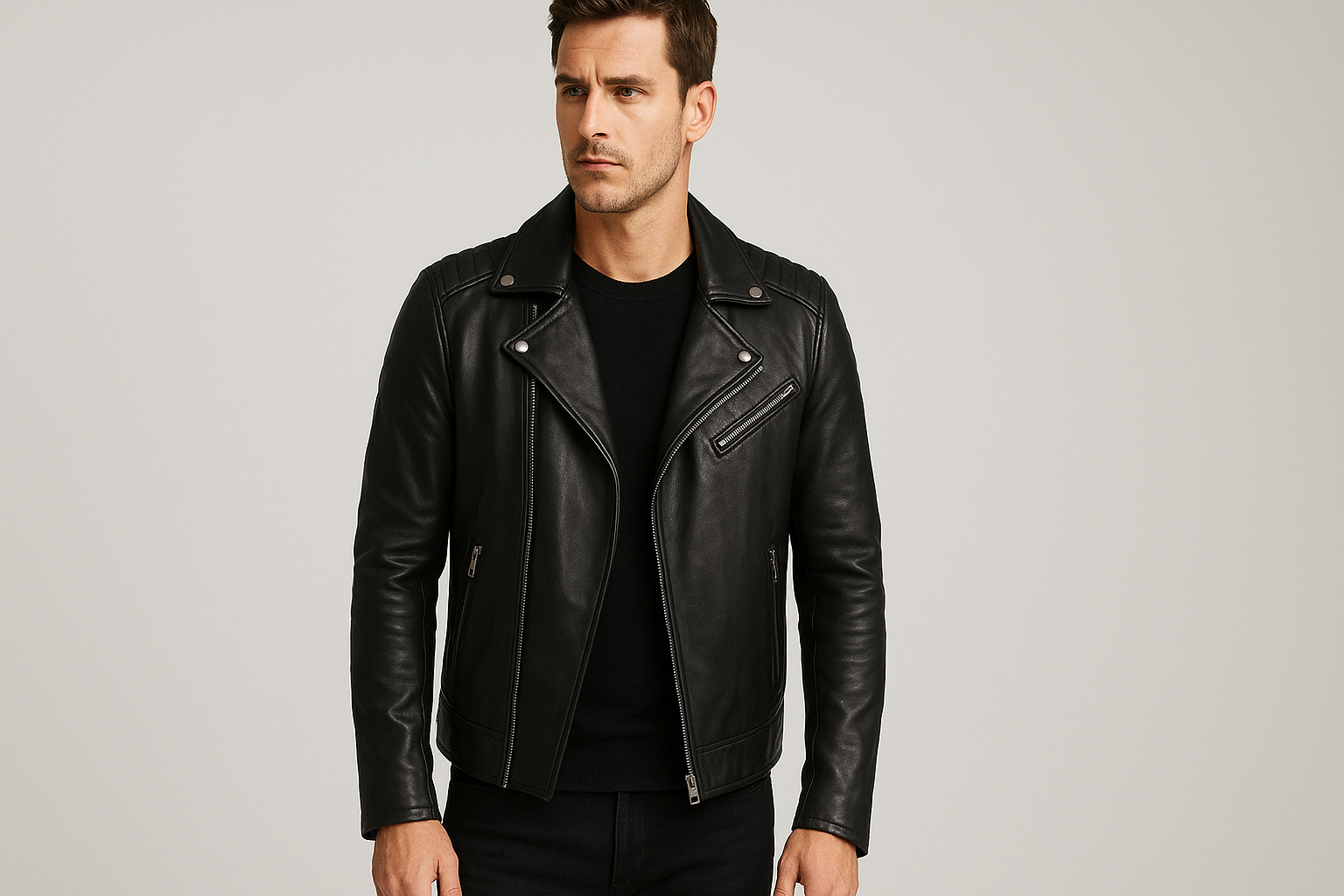 zara men's leather biker jacket