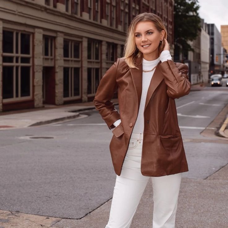 Tan Leather Blazer Ladies | Stylish & Elegant Outerwear