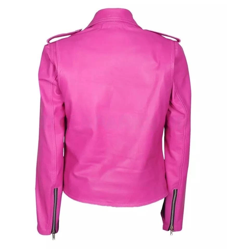 Women's Jessica Alba Hot Pink Stylish Biker Wear Faux Leather Jacket Women's Jessica Alba Hot Pink Stylish Biker Wear Faux Leather Jacket
