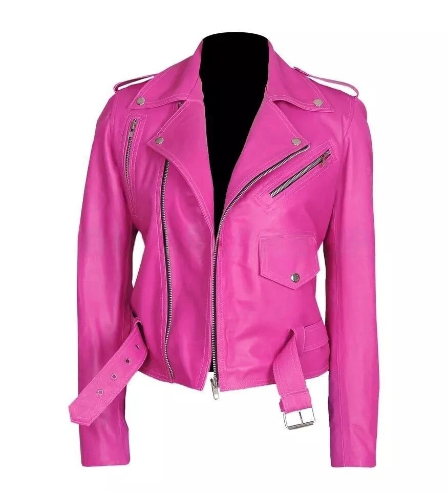 Women's Jessica Alba Hot Pink Stylish Biker Wear Faux Leather Jacket Women's Jessica Alba Hot Pink Stylish Biker Wear Faux Leather Jacket