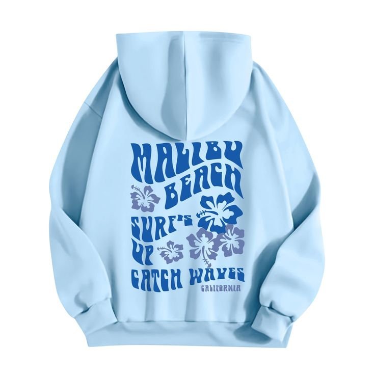 Blue Pink Palm Puff Hoodie | Trendy Streetwear Sweatshirt