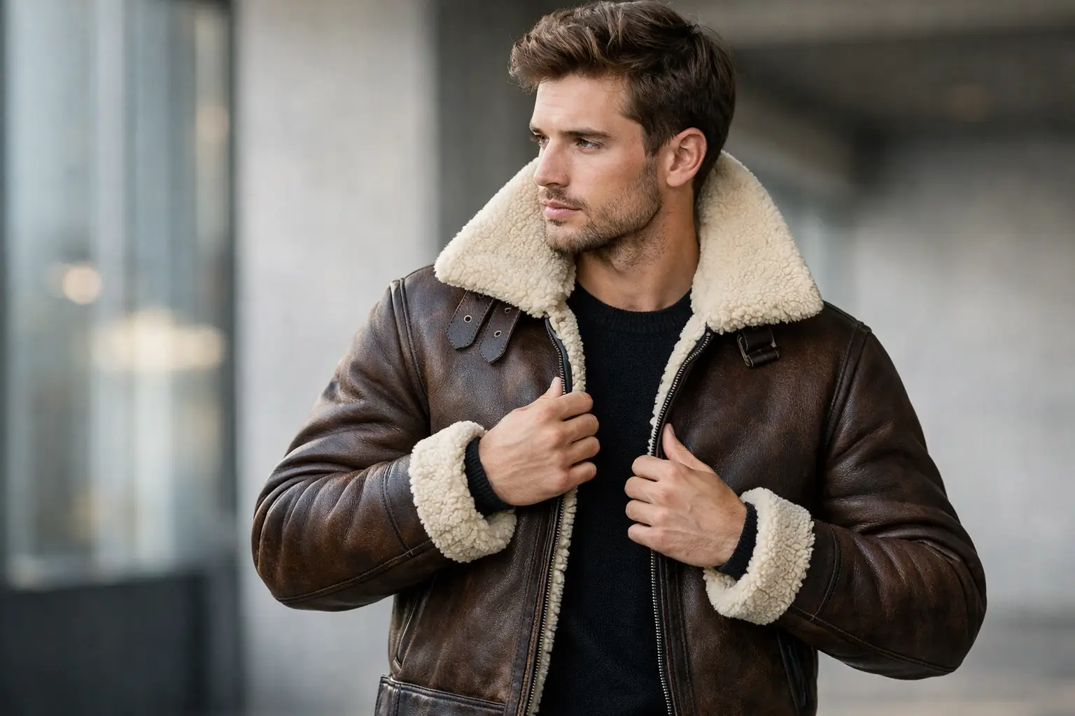 How a Shearling Aviator Jacket Should Fit