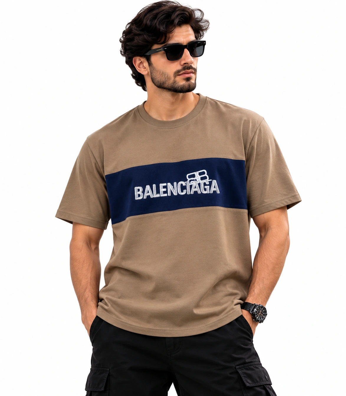 Balenciaga Men's Color-Block BB Logo Panel T-Shirt