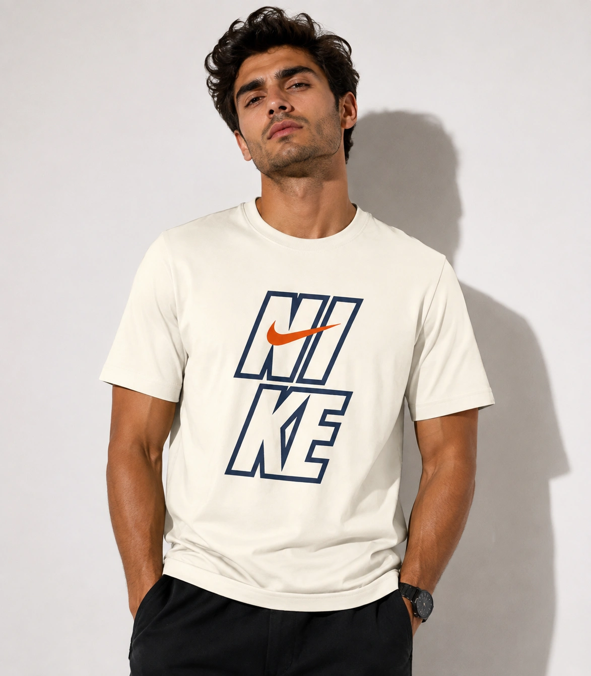 Nike Men's Block Outline Stacked Logo T-Shirt