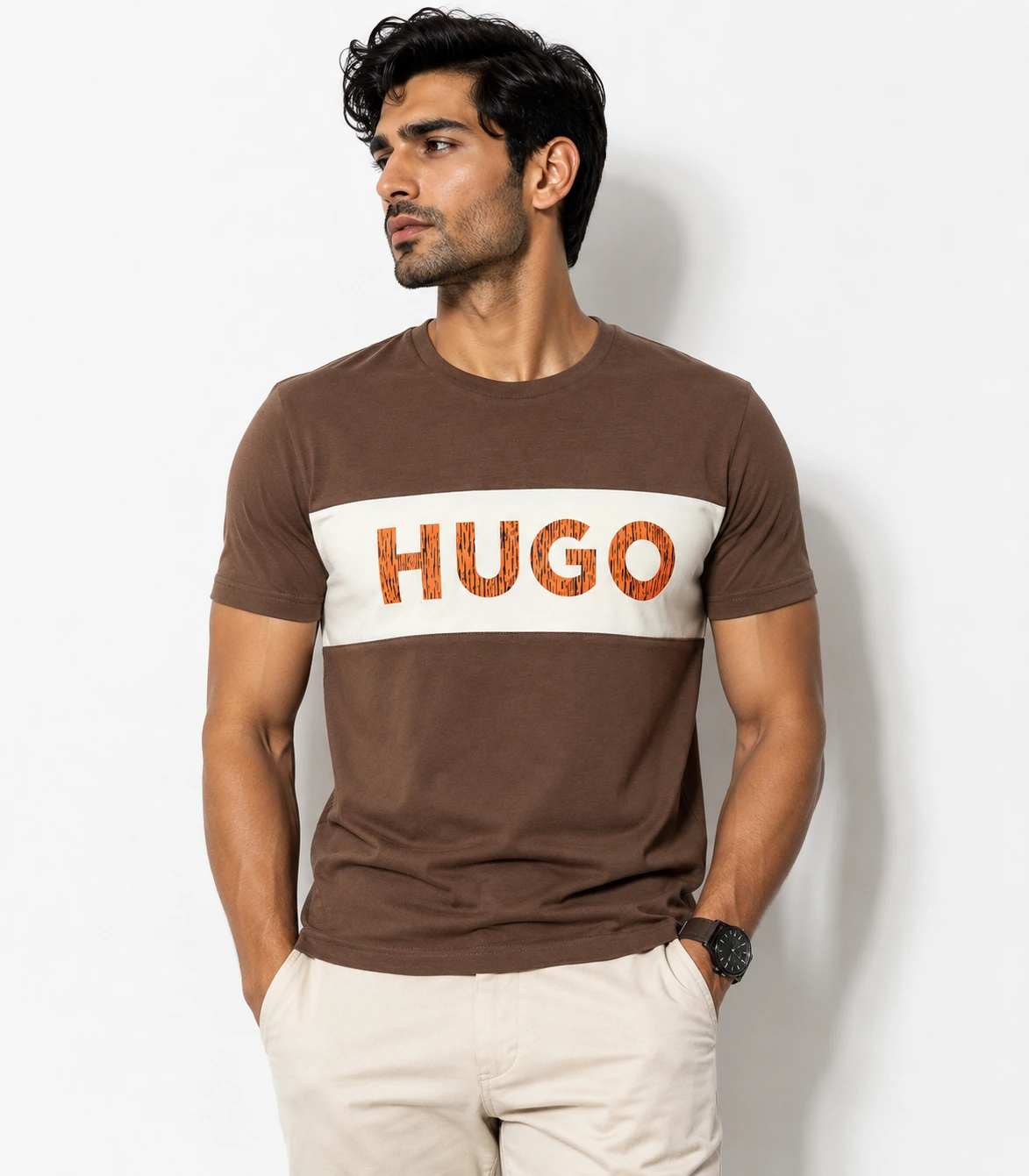 HUGO Men's Color-Block Logo Panel T-Shirt