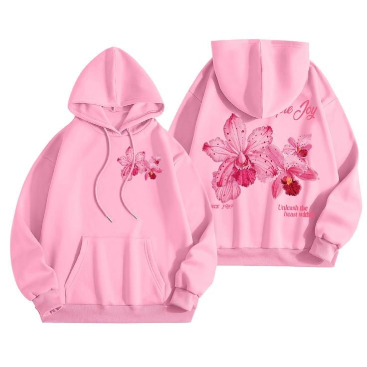 pink palm puff hoodies