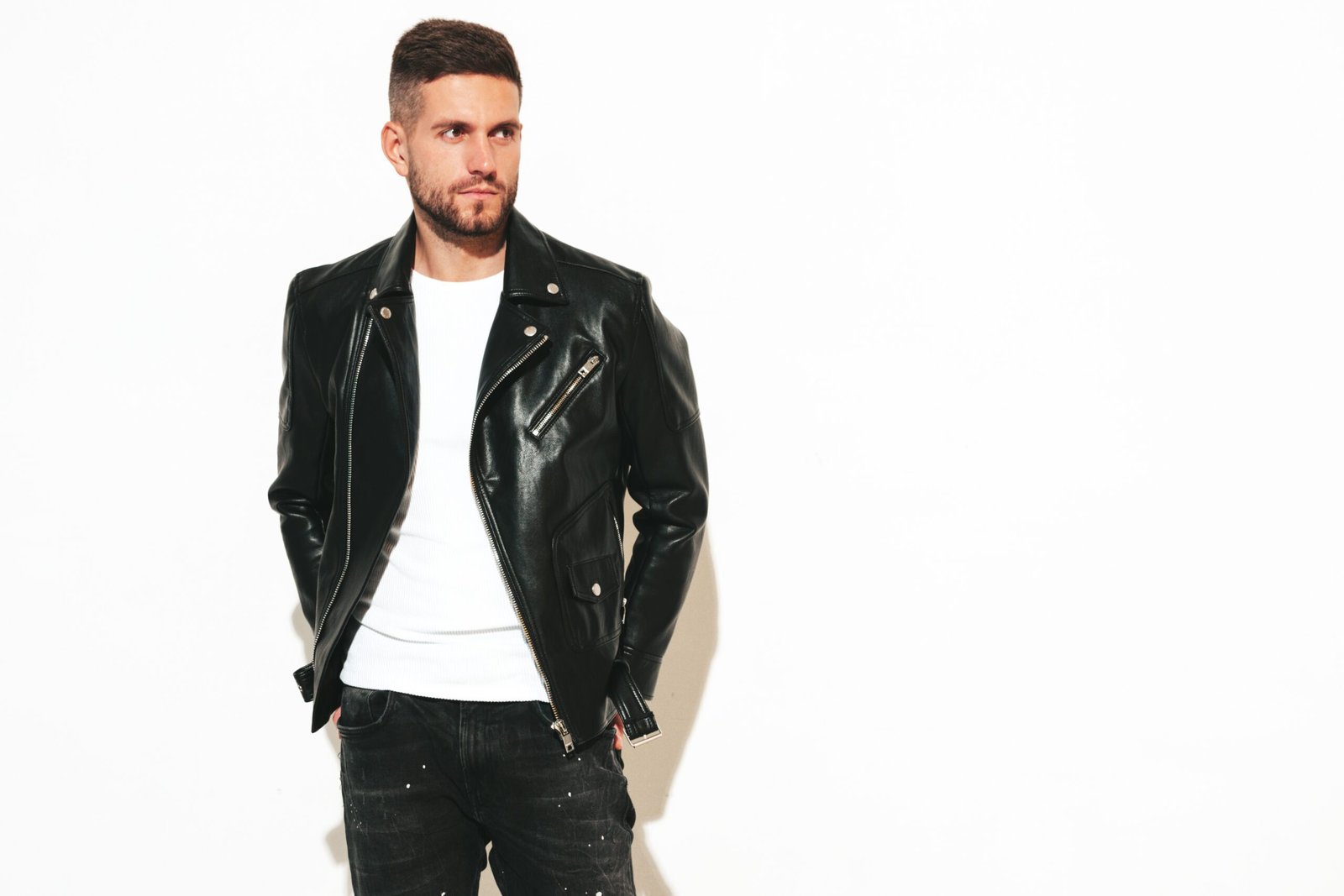 portrait handsome Leather Jacket and Accessories | Stylish & Premium Outerwear